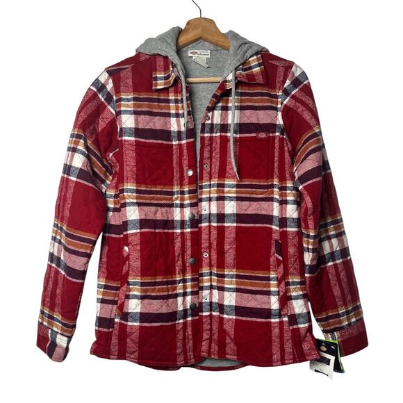 NWT Dickies Plaid Flannel Hooded Shirt Jacket Sz XS Womens Red Western Boho - Picture 1 of 14